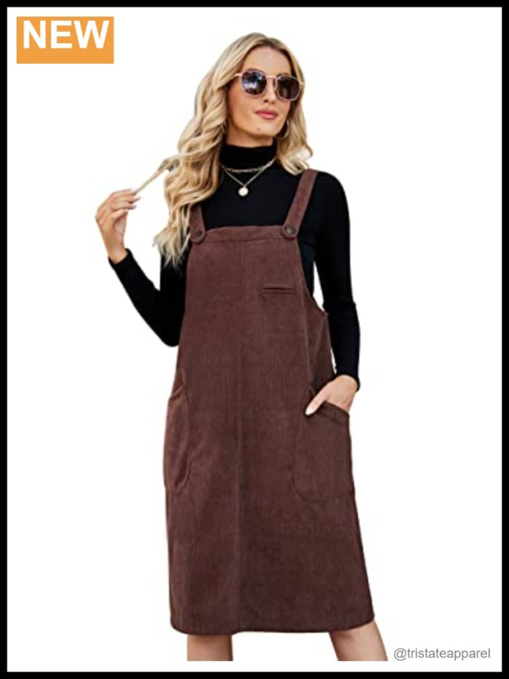 Corduroy Overall Jumper Dress Pinafore Midi Skirt with Pockets